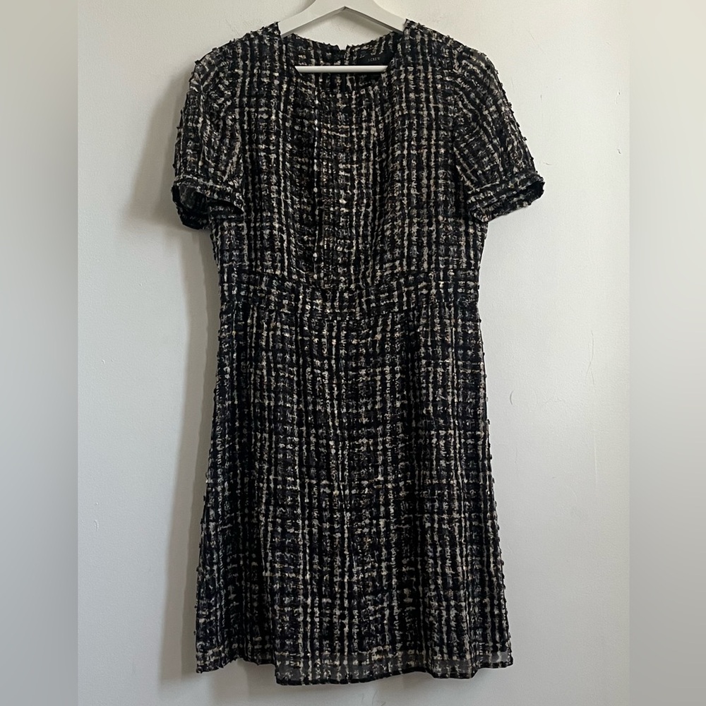 J Crew Womens 6 Navy Blue Black Short Sleeve Swiss Dot A Line Dress Preppy caree